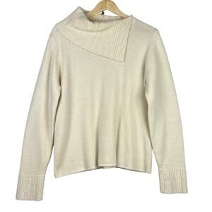 Rosanna Cream Cable Knit Asymmetrical Turtle Neck Lambs Wool/Angora Sweater XL